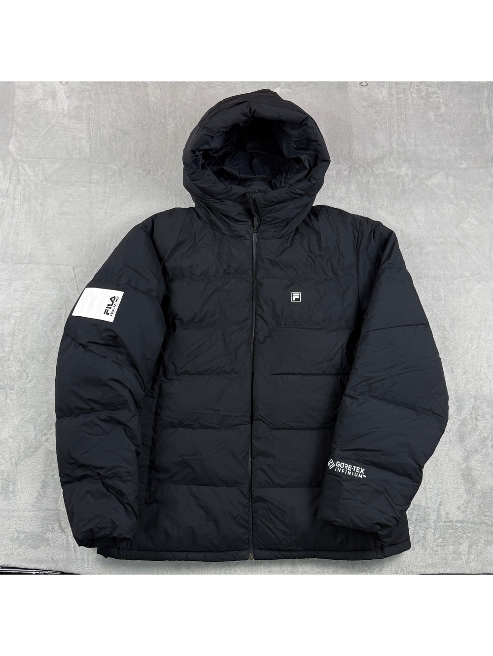 FILA Black Down Puffer Jacket GORE-TEX Infinium Hooded Technical Coat Asian XXL
